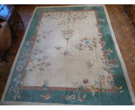 Cream ground carpet with Bird of Paradise and Butterflies design ( approx 13' x 10') 