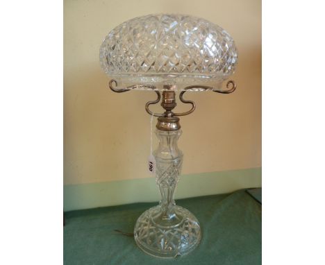 Early 20thC cut glass table lamp and shade 
