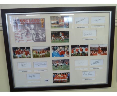 Framed montage:1966  World Cup England team autographs and photographic prints 