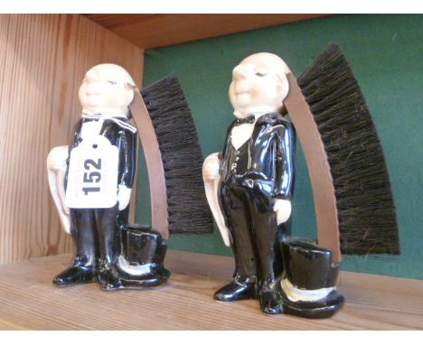 Pair novelty ceramic butler/valet clothes or hat brushes 