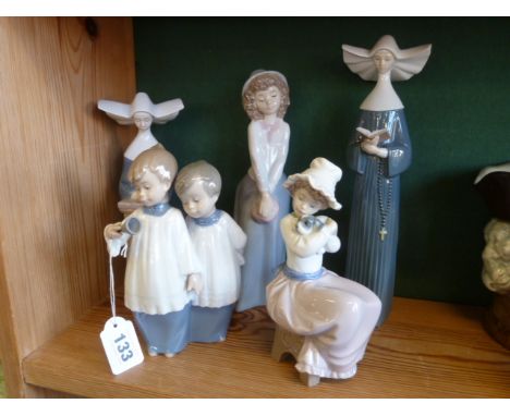 Lladro and Nao figures - nuns, choir boys, girls (5)