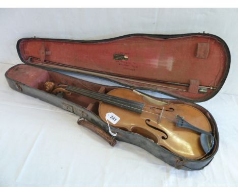 Cased violin - Douglas & Co, South St. London E.C & a bow