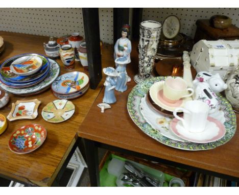 Parcel of miscellaneous items including treen trinket boxes, barometer, miscellaneous china
