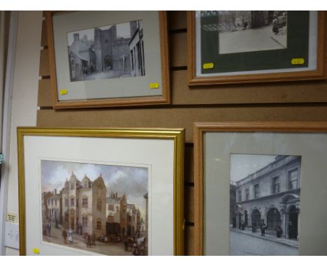GORDON CLOSE print - titled 'Plas Mawr' and three early photographic prints of Conwy street scenes