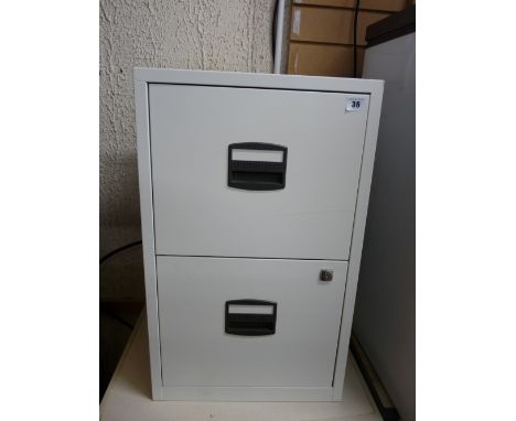 Small compact two drawer metal filing cabinet