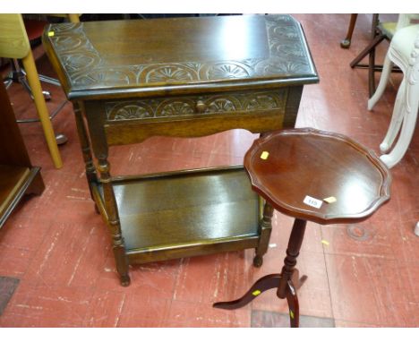 Carved hall table with lower shelf and a small tripod occasional table