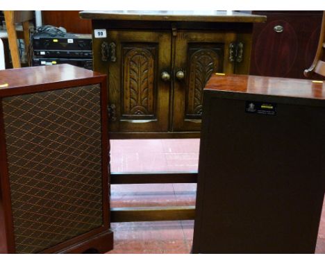 Small two door hutch cupboard, French style mirror and two polished speakers by Dynatron Radio Ltd, model no. LS6218PM