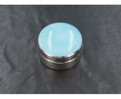 A George V silver and blue guilloche enamel pill box, of circular form having guilloche enamel to the lid, marks for London i
