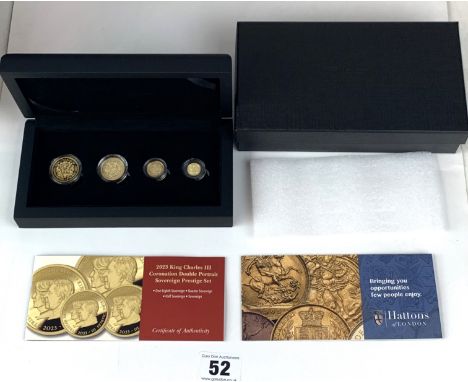 Hattons of London 2023 King Charles III Coronation Double Portrait Sovereign Prestige Set containing One-Eighth Sovereign, Qu