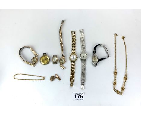 7 ladies dress watches - Tissot, 3 x Rotary, Lucerne, Roamer &amp; Buier, plated necklace, bracelet and cufflink