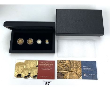 Hattons of London 2023 King Charles III Coronation Double Portrait Sovereign Prestige Set containing One-Eighth Sovereign, Qu