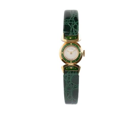 A lady's enamel wristwatch by Girard-Perregaux, with circular silvered dial and jewelled manual wind movement, the case and s