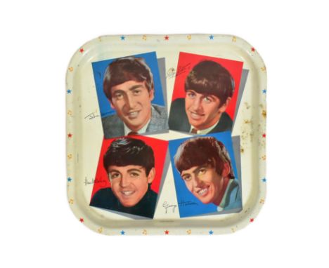 The Beatles - original vintage 1964 Worcester Ware tin serving tray, featuring printed images of John Lennon, Ringo Starr, Pa