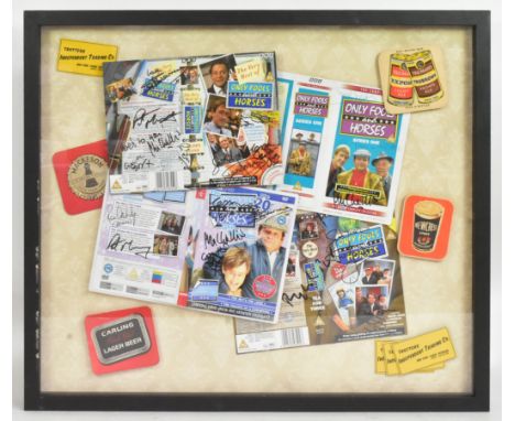Only Fools &amp; Horses (BBC Sitcom) - a display featuring four autographed VHS &amp; DVD covers, each signed by different me