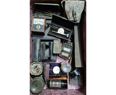 A vintage suitcase of scientific instruments.