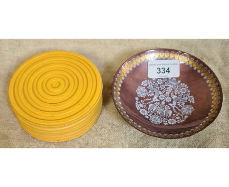 An Eva Scherer Wien Austria enamelled bowl and a set of 8 vintage Conran coasters.  