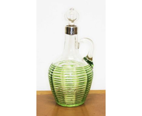 An Edwardian silver mounted green basket weave glass decanter, Hammond, Creake &amp; Co (Saint Arnaud Creake), Sheffield 1904