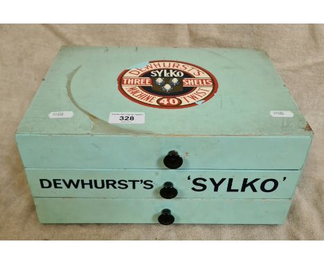 A vintage Dewhurst's Sylko advertising haberdashery three drawer chest.  
