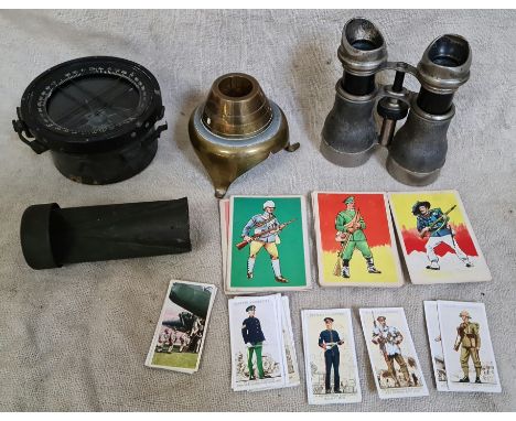 WWI and WWII militaria; compass, Scot's Guard binoculars, trench art etc.