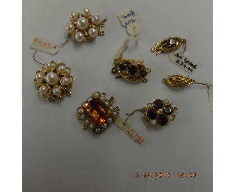 Seven 9ct gold gem and pearl set necklace clasps weight 27 grams