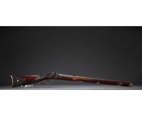 Jaeger" shotgun, South Germany or Bavaria circa 1830, indirect percussion system. Barrel rifled with sides, out of spangled d