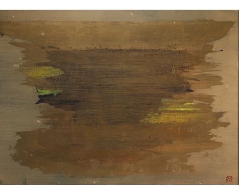 AnnaÂ&nbsp;Eve BERGMAN (1909-1987) "Abstract Expressionism" Tempera, mixed technique with gold leaf on paper. Monogrammed AEB