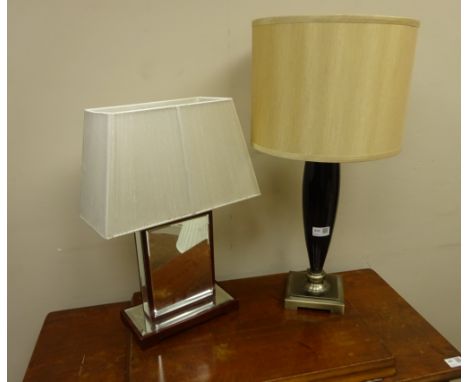 Ceramic table lamp with brushed brass effect square base and fittings - similar to previous lot H61cm and a mirrored table la