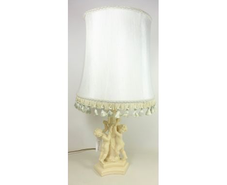 Parian style table lamp with pale blue fringed shade, H70cm (This item is PAT tested - 5 day warranty from date of sale)   Co