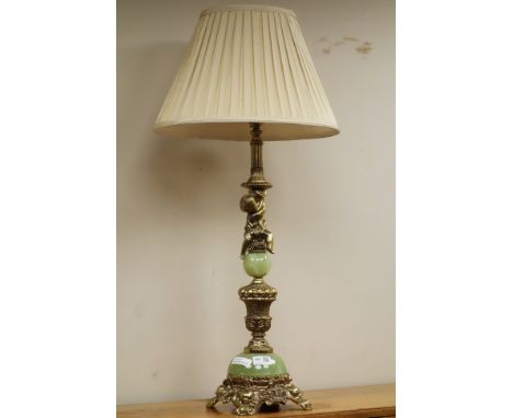 Large gilt metal and onyx table lamp, H63cm    Condition Report   Click here for further images, condition, auction times & d