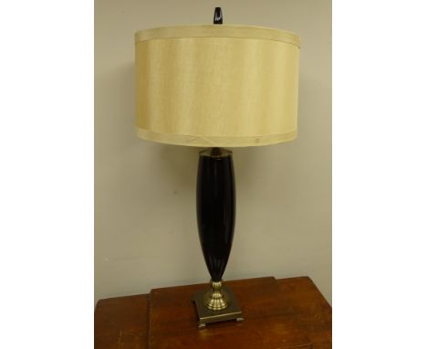 Large ceramic table lamp with brushed brass effect square base and fittings, H96cm  (This item is PAT tested - 5 day warranty