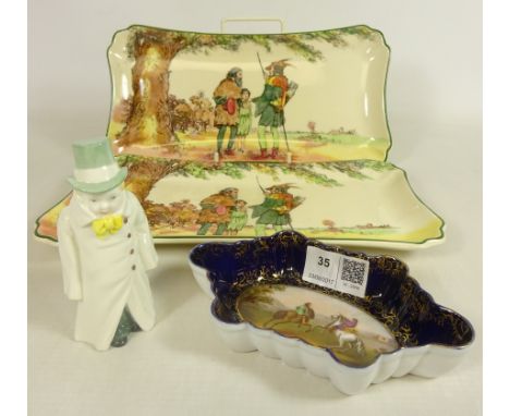 Late 19th/ early 20th Century hand painted Vienna porcelain dish, Royal Worcester candle snuffer 'Budge' and two Royal Doulto