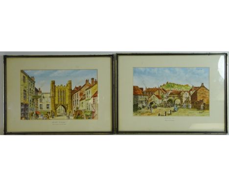 Old Scarborough - 'The Bar, Eastborough' and 'Newborough Gate', two 20th century watercolours signed by F. Wootton titled in 