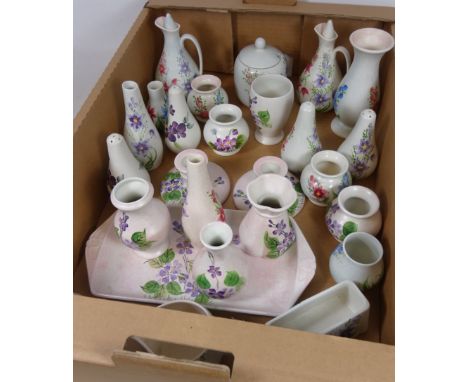 Radford pottery dressing table set with matching candlesticks and other Radford pottery in one box