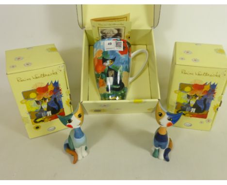 Two Goebel porcelain cats and a mug all designed by Rosina Wachtmeister, all in original packaging (3)   Condition Report   C