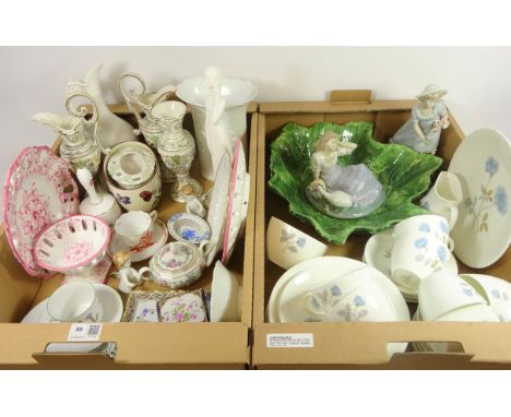 Two Nadal porcelain models of girls, Herend hand painted square dish, oval dish and cup & saucer, Wedgwood 'Ice Rose' teaware