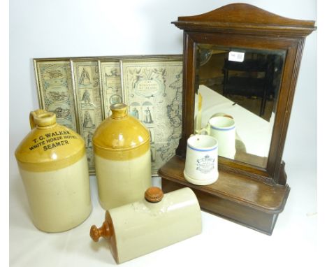 Edwardian toilet mirror with storage compartment, four framed antique style maps of the British Isles, Victorian ceramic 'One
