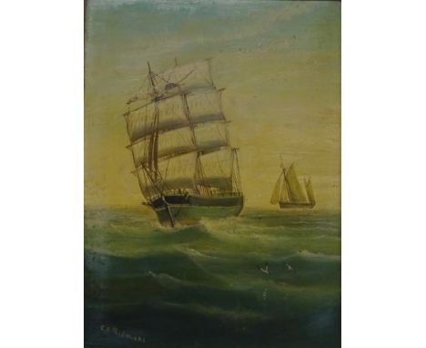 Sailing Vessels at Sea, oil on board E K Redmore (British 1860-1941), 30.5cm x 23cm   Condition Report   Click here for furth