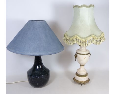 Classical style marble table lamp H54cm including shade and a pottery table lamp (2)