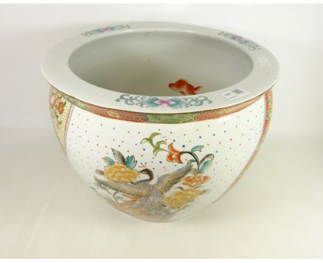 Large oriental ceramic fish bowl/ planter, D42.5cm    Condition Report   Click here for further images, condition, auction ti