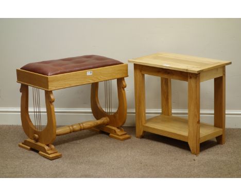 Ash and elm piano stool with upholstered seat and an ash occasional table (2)