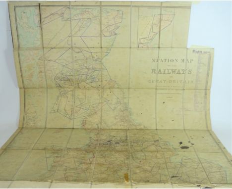 Station Map of the Railways in Great Britain, with ink list of English & Scotch Groups, linen backed, cloth bound    Conditio