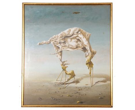 Geoffrey Ghin (British, contemporary) after Salvador Dali, "Achilles" oil on board, signed, 55x64cm, framed and glazed. Traff