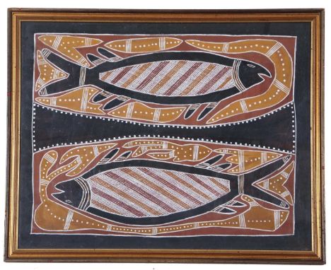 David Blamati (Australian, 20th / 21st century), Aboriginal oceanic (fish), colour pigment on board,45.5x57cm, framed and gla