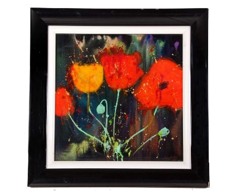 Ruby Keller (British, b.1960), Still Life Flowers, acrylic on panel, signed, 59x60cm, framed and glazed.