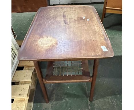 A Danish hardwood mid Century two tier coffee table with slightly galleried rectangular top over a mesh shelf, 65cm wide