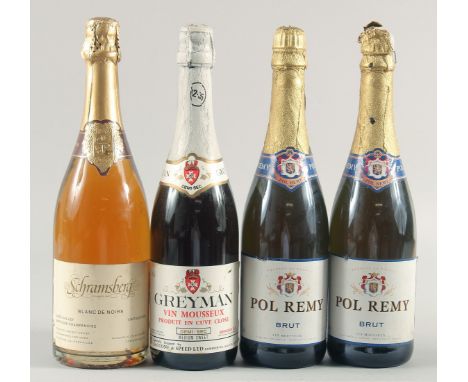 POL REMY SPARKLING WINE, 2 BOTTLES together with 2 other bottles. (4).