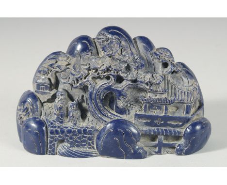 A CHINESE CARVED LAPIS BOULDER. 6.5ins