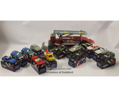 Corgi Die-Cast Vehicles, 1980'S, Comprising Volvo Car Transporter, Ford Sierra, Ford Escort, Ford Wrecker Truck, And Nine Oth