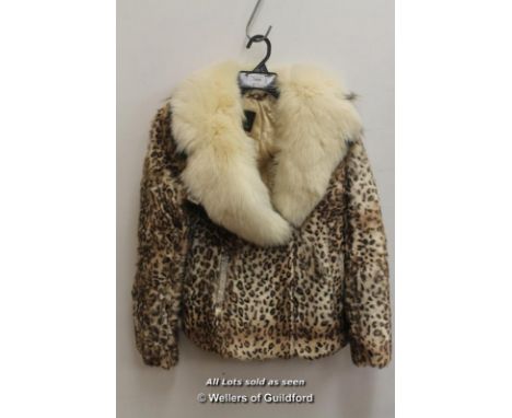 *Rare Leopard Print Super Soft Fox Fur Jacket Coat With Collar Size Large 12 - 16- (Lot Subject To VAT) [LQD108]