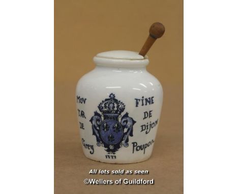 *VINTAGE FRENCH CERAMIC MUSTARD POT GREY POU PON DIGOIN SARREGUEMINES 1940S (LOT SUBJECT TO VAT) [LQD114]